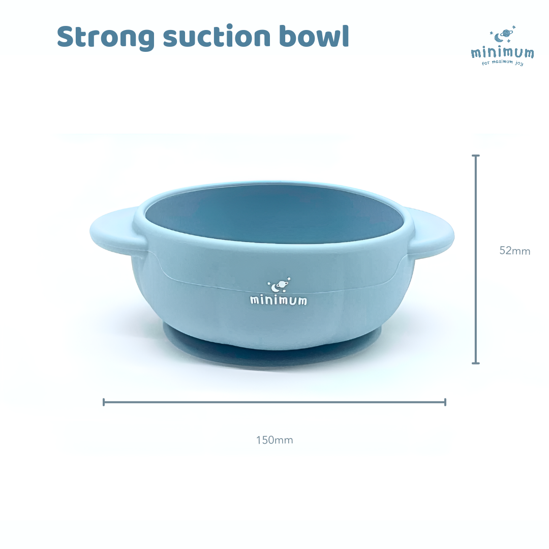 Premium Dusty Blue Silicone suction bowl | For babies & toddlers (6M-4Y) | Non-slip base, dual grip handles & self-feeding | Food grade silicone | Dishwasher & Microwave safe | (Blue)