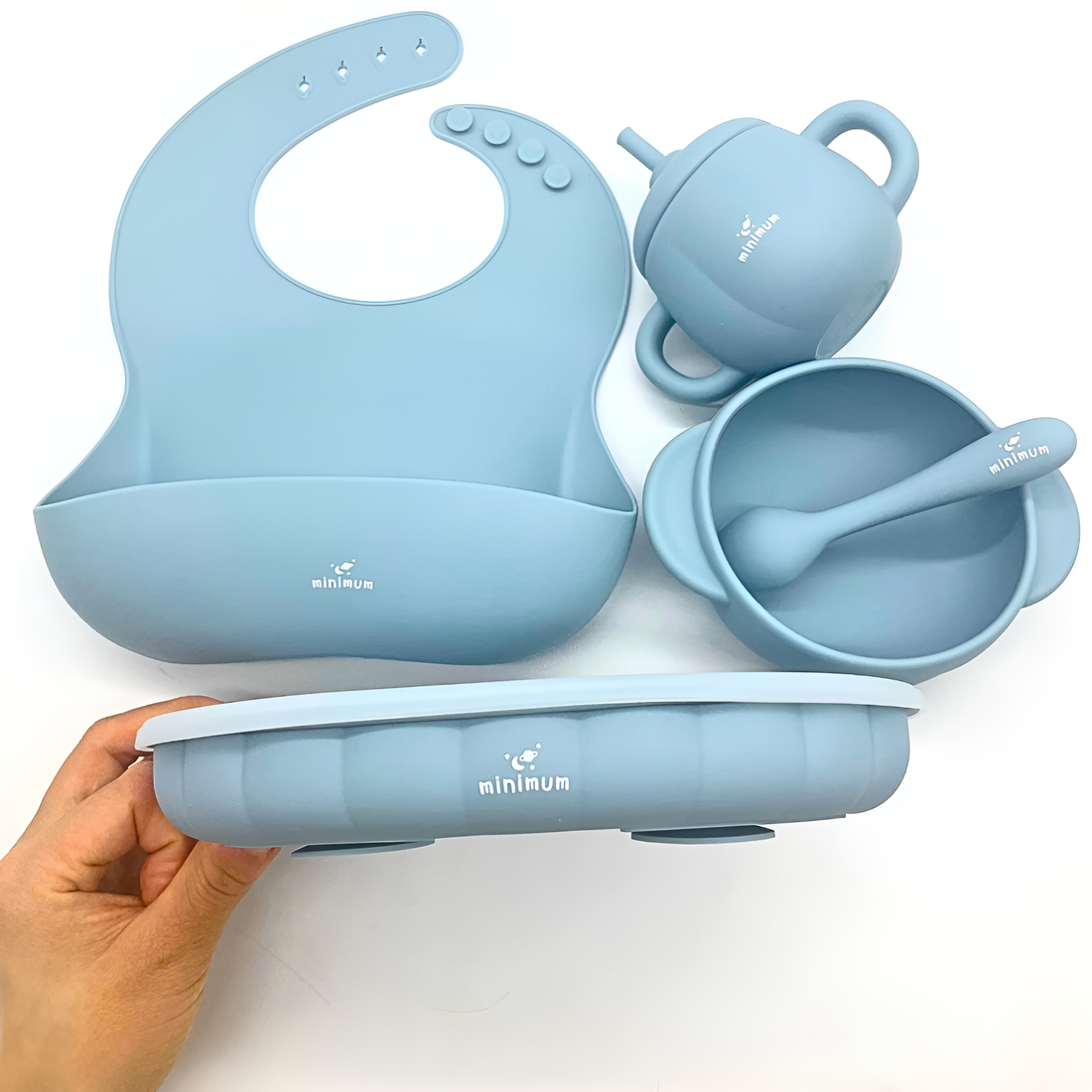 Premium Baby Essential Pack for Babies Upto 1.5 years | Feeding Combo Set | Bath Toy | Teethers Pack of 2 (Dusty Blue )