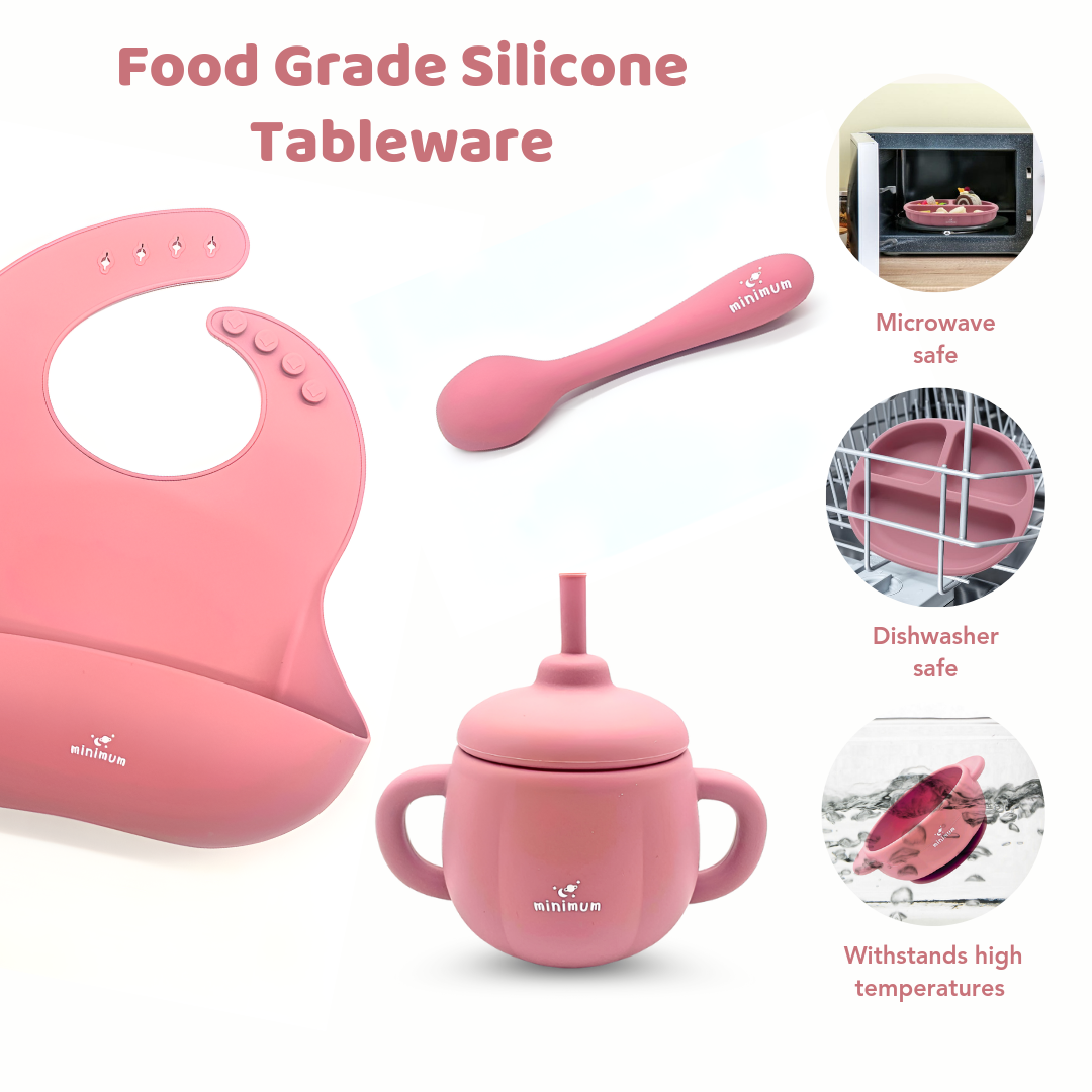 Premium Baby Essential Pack for Babies Upto 1.5 years | Feeding Combo Set | Bath Toy | Teethers Pack of 2 (Dark Pink )