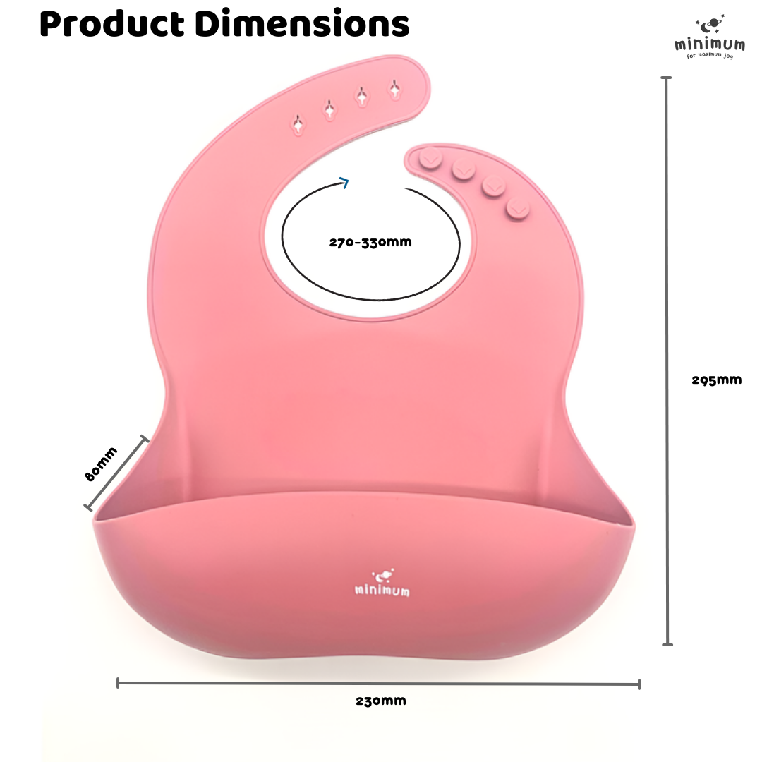Premium Rose Pink Silicone Bib for babies and toddlers (6M-4Y) | Adjustable neckline & wide crumb-catcher | Waterproof, flexible, dishwasher-friendly | (Pink)