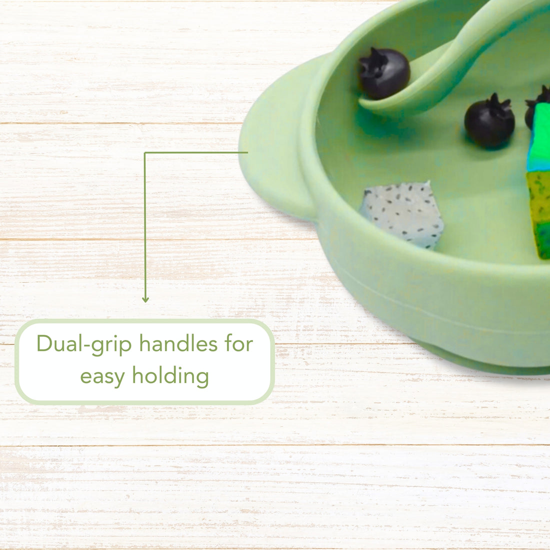 Premium Dusty Blue Silicone suction bowl | For babies & toddlers (6M-4Y) | Non-slip base, dual grip handles & self-feeding | Food grade silicone | Dishwasher & Microwave safe | (Green)