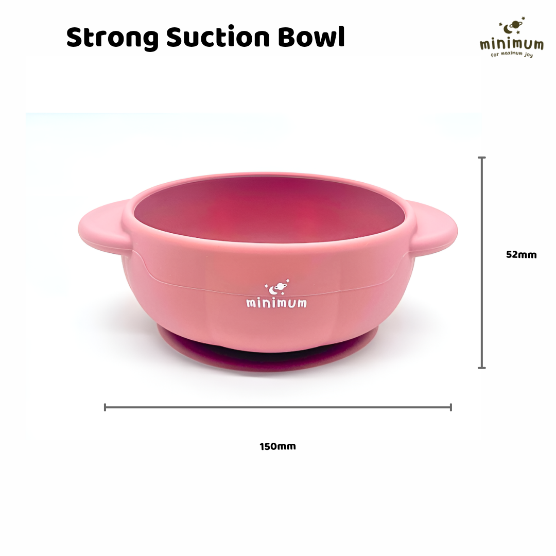 Premium Rose Pink Silicone suction bowl | For babies & toddlers (6M-4Y) | Non-slip base, dual grip handles & self-feeding | Food grade silicone | Dishwasher & Microwave safe | (Pink)