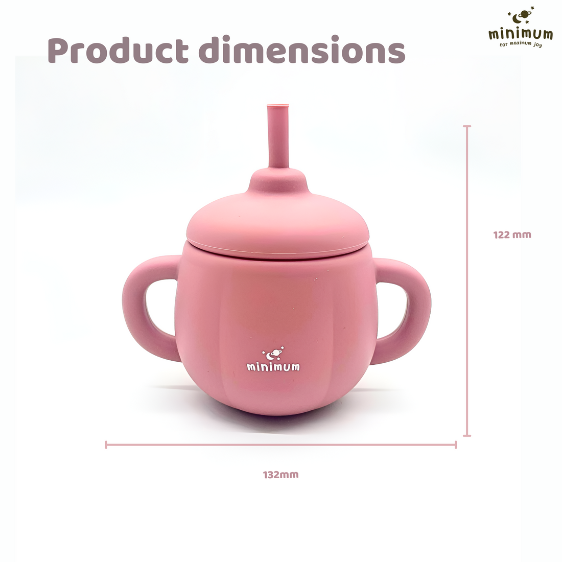 Premium Rose Pink Silicone sippy cup (with straw & lid) for babies & toddlers (6M-4Y) | Dual-grip handles, spill proof design and base | BPA Free | Dishwasher & Microwave safe