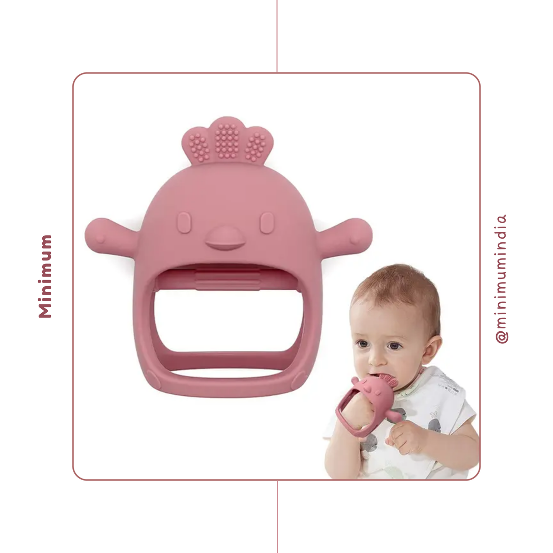 Minimum Silicone Teethers, Set of 2 Cute Animal Shapes Chicken and Marmot, Multicolour, Toddlers | Teething Toy | Pack of 2 | BIS Certified | Multicolor | 0-2 Years (Pink)