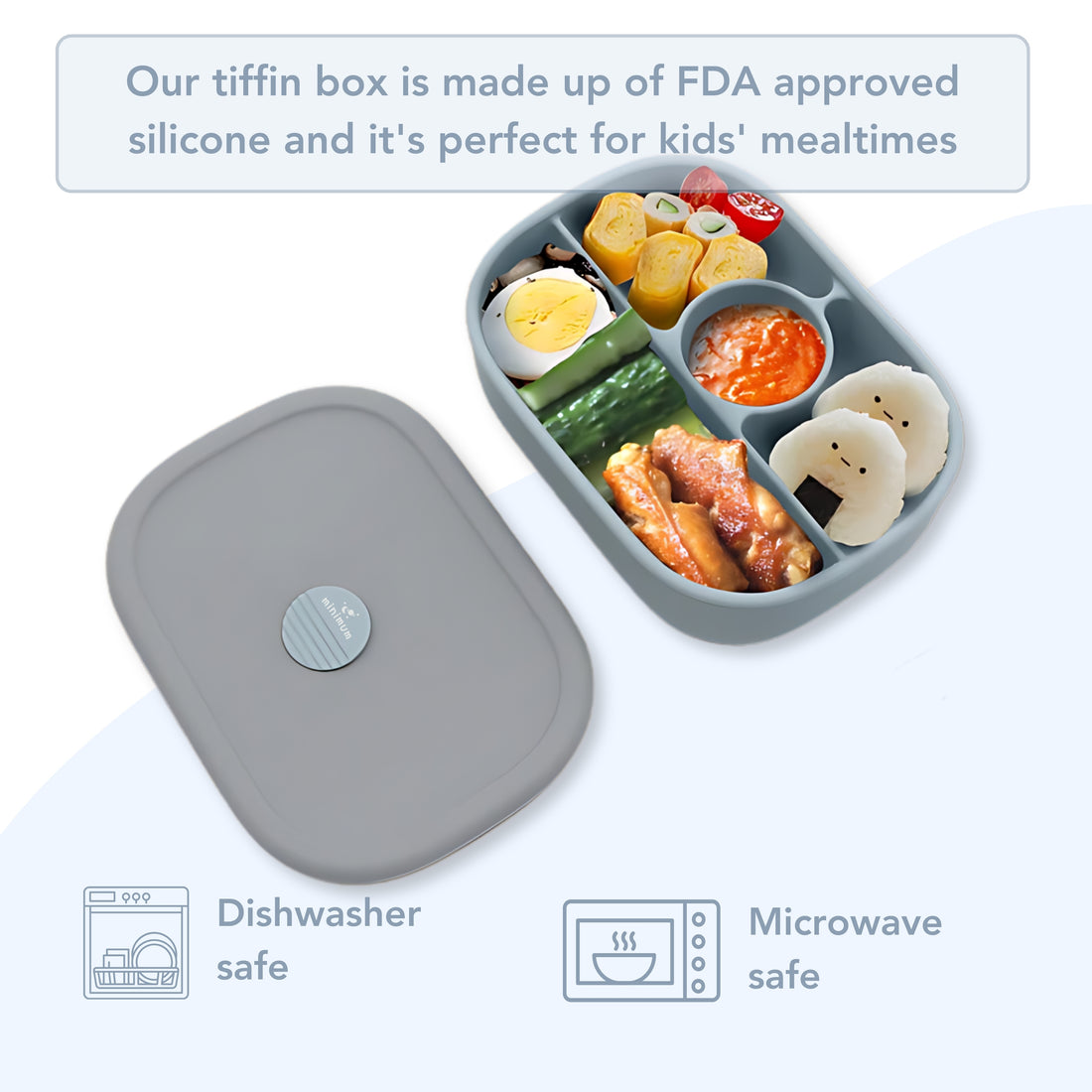 MINIMUM Premium Silicone Lunch Box for Kids | 4 Compartment Food Storage Container | Toddlers Friendly | Lightweight, Durable Airtight Container | (Blue)