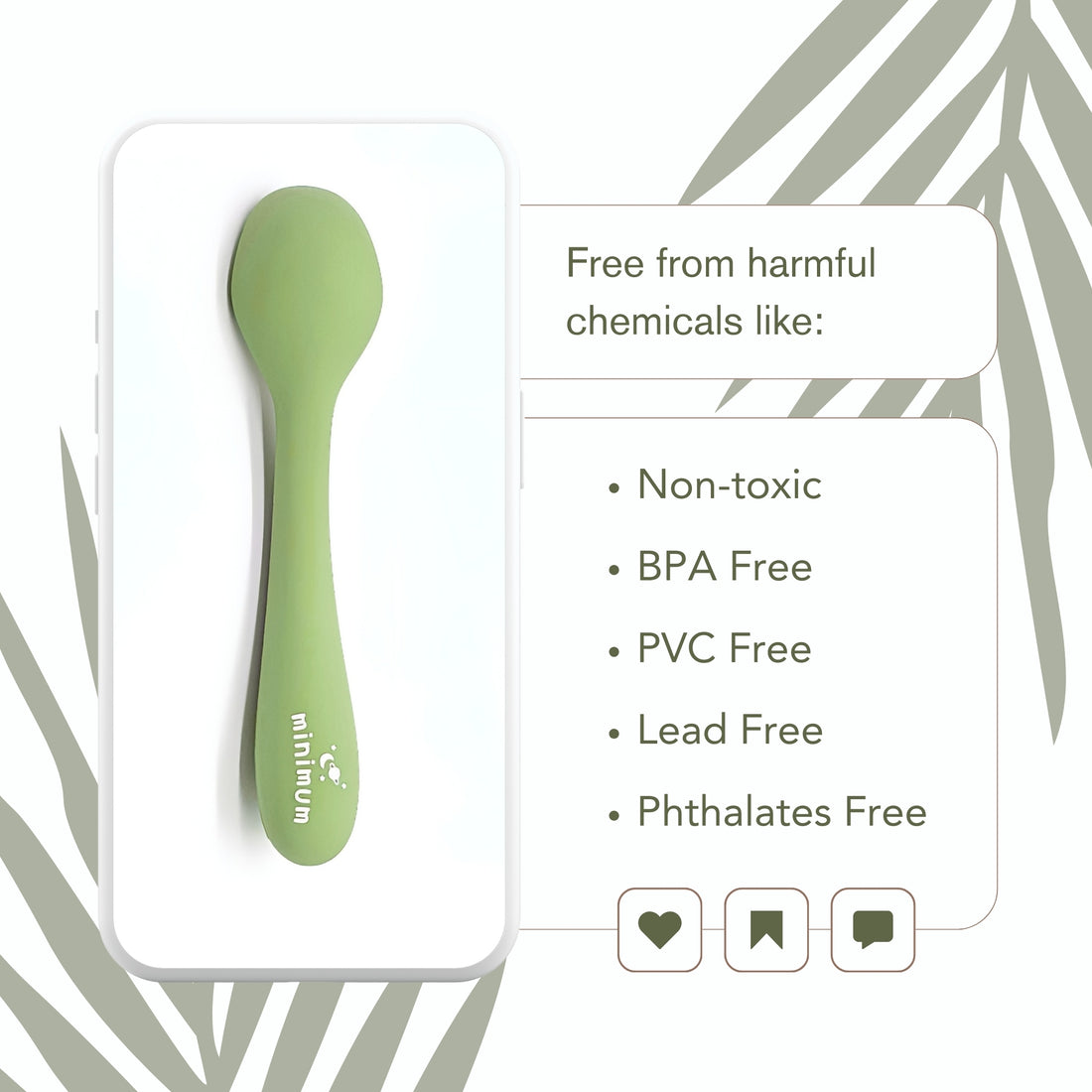 Premium Olive Green Silicone spoon for babies & toddlers (6M-4Y) | Flexible, chewable, easy grip design | BPA Free | Dishwasher & Microwave safe