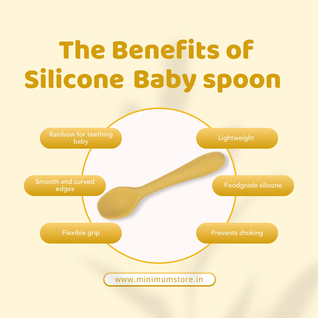 Premium Rose Pink Silicone spoon for babies & toddlers (6M-4Y) | Flexible, chewable, easy grip design | BPA Free | Dishwasher & Microwave safe  | (Yellow)