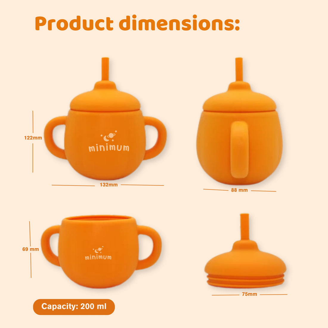 Premium Orange Silicone sippy cup (with straw & lid) for babies & toddlers (6M-4Y) | Dual-grip handles, spill proof design and base | BPA Free | Dishwasher & Microwave safe (Copy)