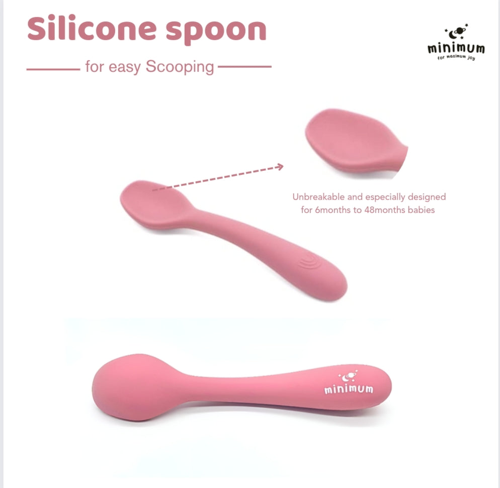 Premium Rose Pink Silicone spoon for babies & toddlers (6M-4Y) | Flexible, chewable, easy grip design | BPA Free | Dishwasher & Microwave safe | (Pink)
