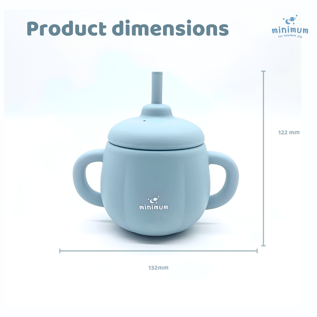 Premium Dusty Blue Silicone sippy cup (with straw & lid) for babies & toddlers (6M-4Y) | Dual-grip handles, spill proof design and base | BPA Free | Dishwasher & Microwave safe